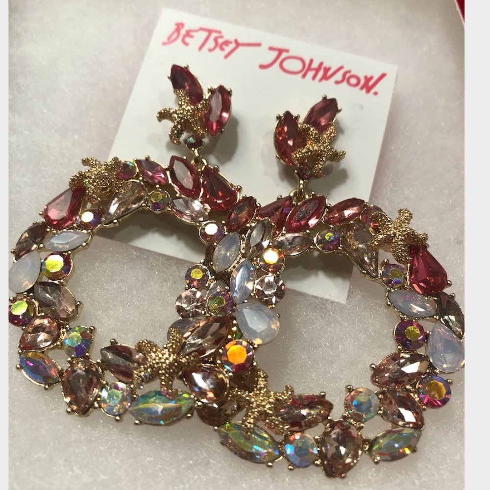Betsey Johnson Gold-Tone Starfish & Crystal Drop Hoop Earrings